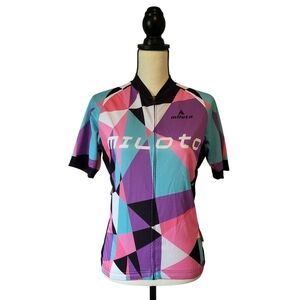 Miloto women's multi colored front zipper short sleeve cycling jersey size L